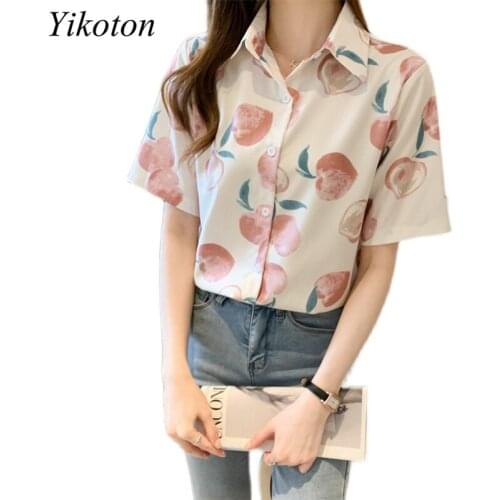 Womens T-Shirts Chiffon T-Shirt Work Wear 2021 New Female Summer Short Sleeve Loose Tops Feminine Chic Fashion Printed Shirts