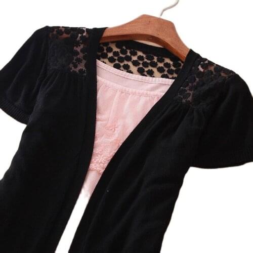 New Summer Women Lace Sweet Candy 12 Colors Crochet Hollow Out Short Sleeve Knitwear Sexy Blouse Sweater Cardigan Cute Tops