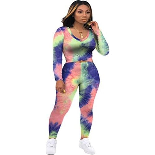 Women Autumn And Winter Models Tie-dye Pajamas Suit Long-sleeved Shirt Trousers Autumn And Winter Suit Gradient Casual Home Wear