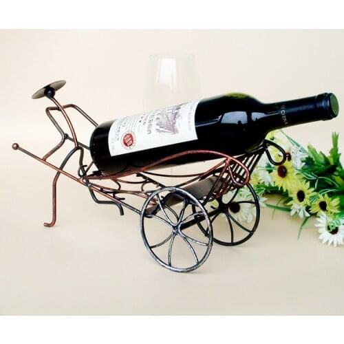 1PC New listing creative iron metal wine rack rickshaws wine holders China wind decoration design wine holder J2067