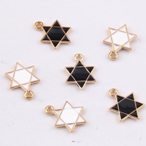 10pcs/lot Jew MOGEN DAVID Six Star Enamel Charms For Braclets Earring DIY Craft Jewelry finding