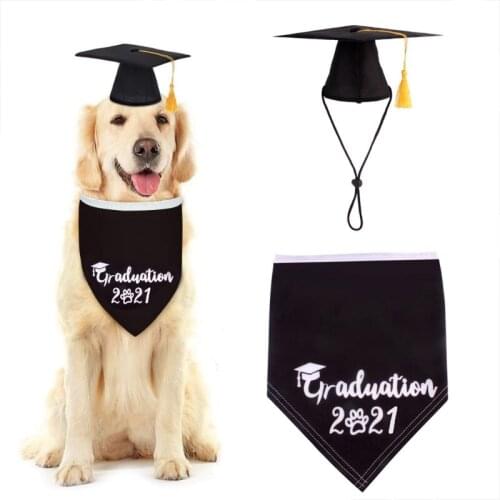 H55A 2 Pcs Set Dogs Graduation Cap And Triangle Scarf Pet Grad Dog Decoration Photography Party Cosplay Hat
