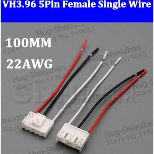 500pcs/lot VH3.96 3.96mm 5 Pin Female 5-Pin Connector 22AWG 100mm Single 22AWG Wire Cable