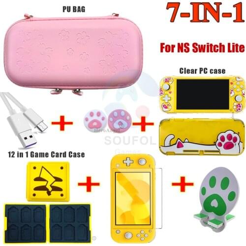 7 in 1 Pink Sakura Storage Bag Transparent Protective Case Cover for Nintendo Switch Lite Game Card Box Accessories