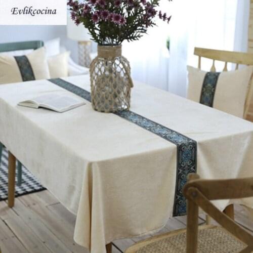 Free Shipping Flannel Embroidery Beige Tablecloth Polyester Toalha De Mesa Nappe Rectangulaire Manteles Para Mesa Covered Cloth
