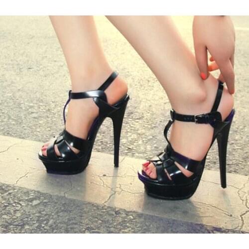 Moraima Snc Patent Leather Women 14 CM High Heels Platform Sandals Shoes for Women Summer Open Toe T-strap Gladiator Sandal