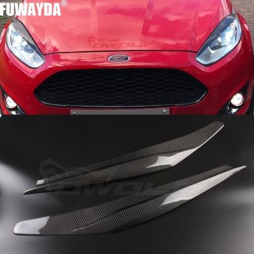 FUWAYDA 2Pcs High Quality Real Carbon Fiber decoration Headlights Eyebrows Eyelids cover for FORD FIESTA 2013-2016 B Type