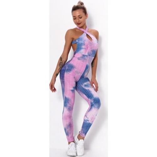 Ink Jacquard Sport Set Stitching Tie-dye Yoga Sets One-piece Sling Fitness Clothing Hip-lifting Conjuntos Deportivos Mujer