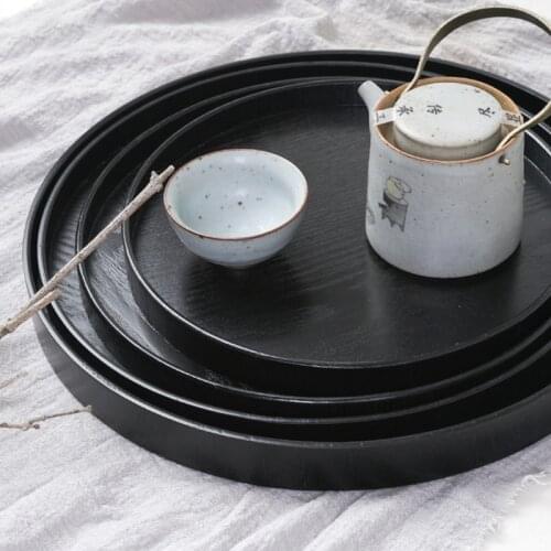 Wood Tea Tray Round Shape Coffee Snack Food Meals Serving Tray for Kitchen Party