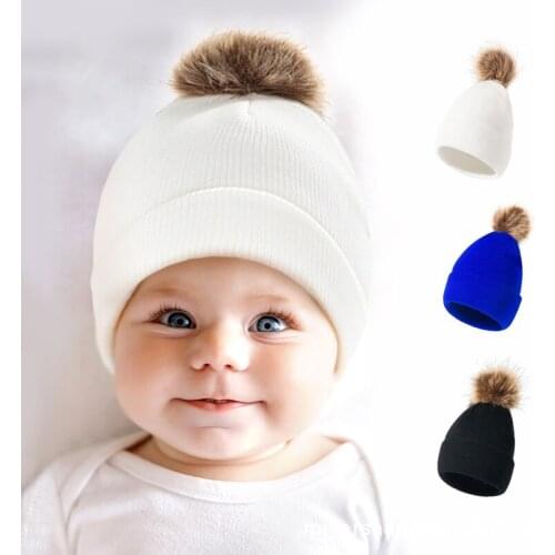 Baby Hat for Boy Warm Baby Winter Hat With Fur Pompom for Kids Beanie Knit Children Hats for Girls Boys Baby Cap Newborn Hat 1PC