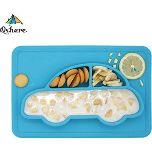 Qshare Baby Dishes Infant Bowls Baby Boy Girls Plate Tableware Children Food Container Kids Dinnware Anti Slip Baby Placemat