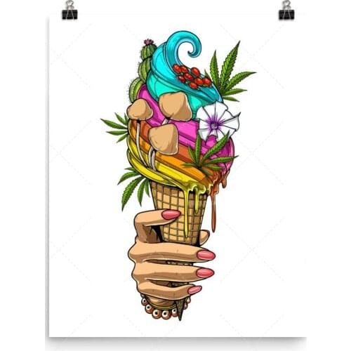 Home Decor Plant Nordic Poster Abstract Psychedelic Weed Ice Cream Wall Art Canvas Painting Art Poster Print Wall Picture Frame