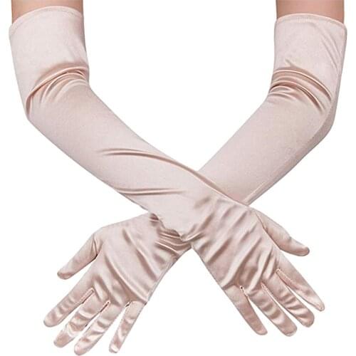 Classic Women Black White Red Grey Stretch Satin Gloves Elegant Fashion Long Gloves Satin Opera Evening Party Prom Costume Glove