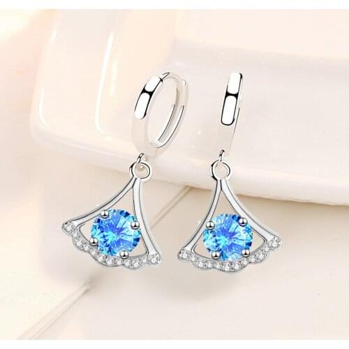 KOFSAC New Trendy 925 Sterling Silver Earrings For Women Party Shiny Zircon Sweet Cute Skirt Earring Jewelry Girl Birthday Gift