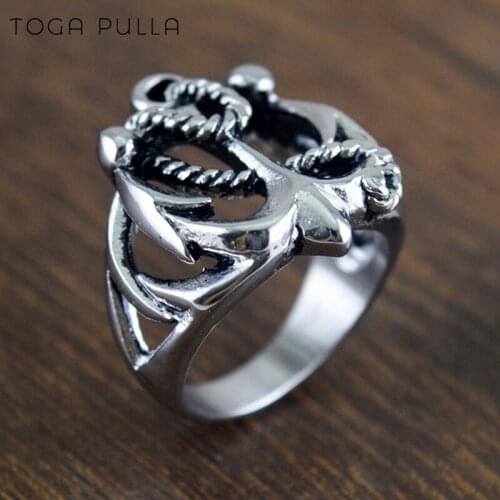 New Fashion Hollow Out 316L Stainless Steel Anchor Ring Mens Womens Punk Rock Rings Wedding Party Gifts Drop Shipping