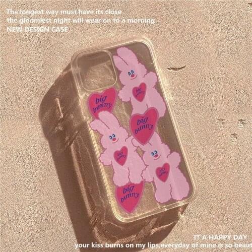 Korean Pink Cute dog Rabbit Phone case for iphone 11 Pro max SE2020 6 7 8 6s Plus X Xr Xs 12 Mini Protective Silicone Tpu Cover