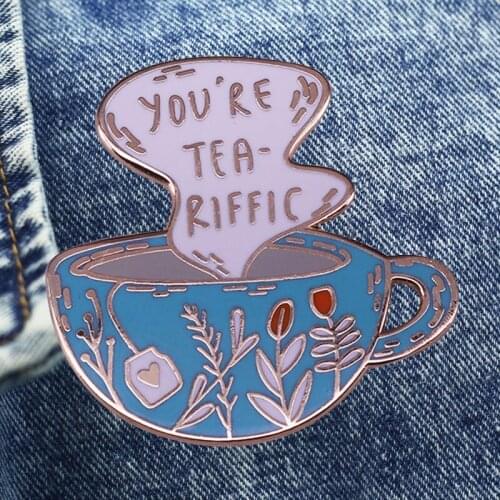Creative Fun Coffee Cup Brooch Metal Enamel Lapel Badge Collect Denim Jacket Backpack Pin Given Friends And Fans Gifts