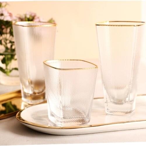 Creative Design Nordic Style Glass Water Cups Gold Painting Hammer Pattern Colourful Milk Juice Cold Drinks Glasses 220ml 335ml