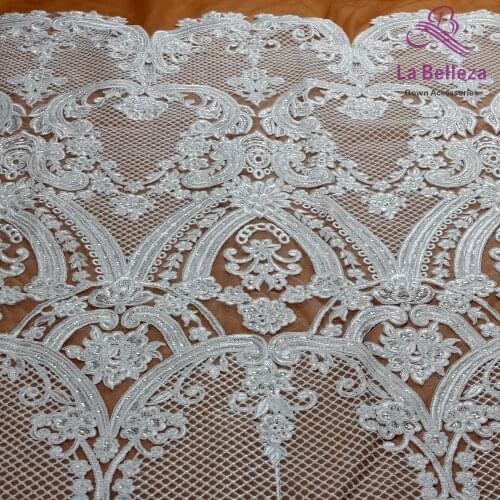 La Belleza 1 yard Ivory/black heavy high quality cord wedding bridal dress lace fabric 51'' width