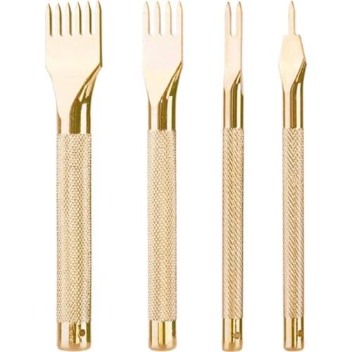 MIUSIE Leather Punch Set Leather Chisel Diamond Stitching Chisel Hole Punches Tool 1/2/4/6 Prong for Handmade Leather DIY 4 PCS