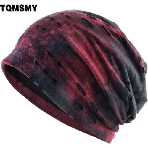 TQMSMY Fashion Ripped Hat For Men Women Ink Printing Skullies Beanies Streetwear Hip Hop Beanie Hats Bonnet Caps Unisex TME179