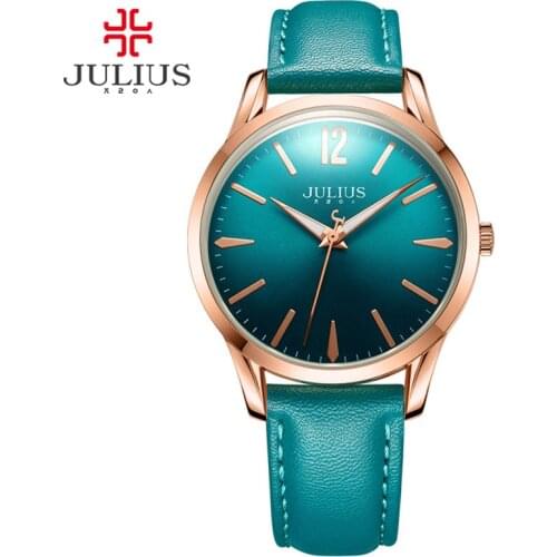 JULIUS Mens Wristwatch Simple Quartz Watch Korea Designer Leather Blue Green Luminous Wachs Clock for Lovers Montre Homme JA-983