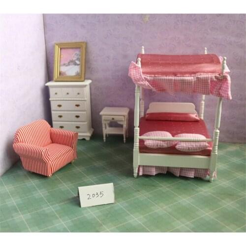 Doub K 1:12 furniture bedroom bed sofa set pretend play toys Miniature furniture kawaii wooden toy for children Dollhouse dolls