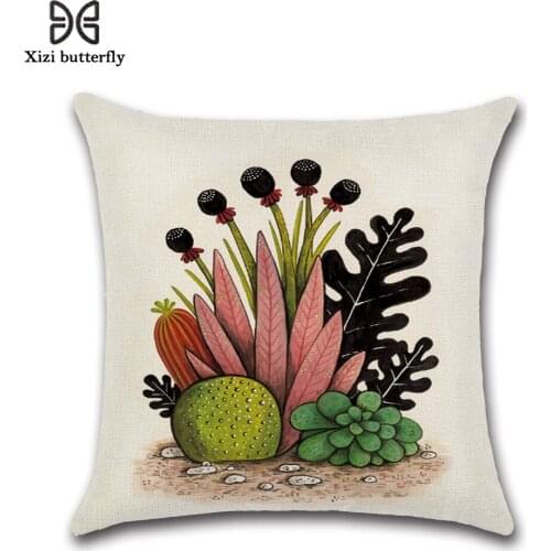 2020 New Cactus Pillowcase Floral Throw Pillows Cover Plant Cotton Linen Cushion Cover Sofa Chair Farmhouse Home Decor Corgi