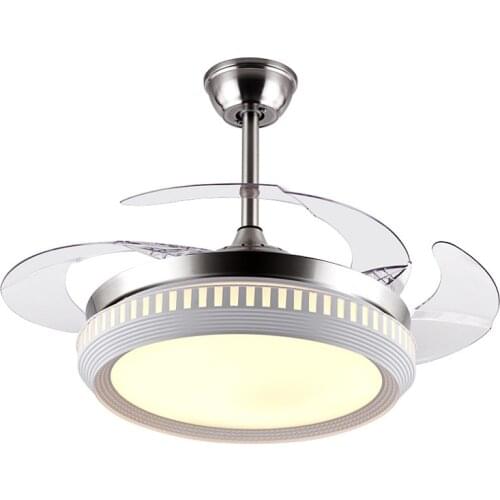 Invisible Ceiling Fan with LED Light and Remote Control 4 Retractable Blades Fan Chandelier for Bedroom Livingroom