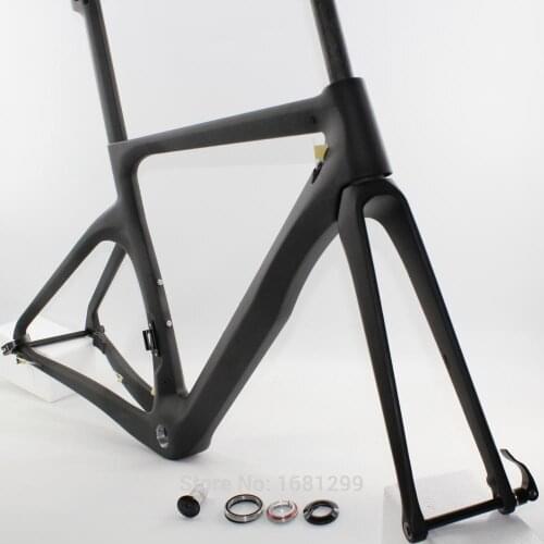 Newest 700C Racing Road bike matt 3K full carbon fibre bicycle disc brake frame thru axle fork+seatpost+clamp+headsets Free ship