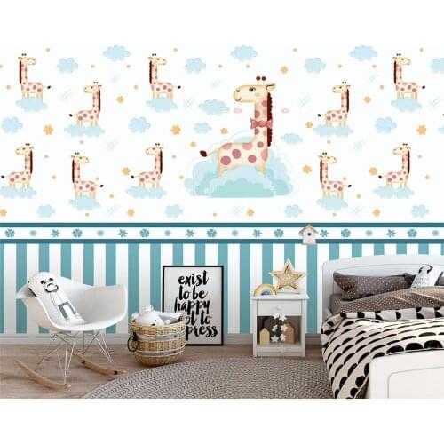 Wallpaper Cartoon Giraffe Clouds Stars Childrens Room Whole House Customized Background Wall Bedroom Background Photo Wallpaper