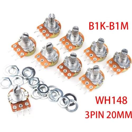 5pcs WH148 3Pin 20mm Potentiometer B1K B2K B5K B10K B20K B50K B100K B250K B500K B1M 1K 2K 5K 10K 20K 50K 100K 250K 500K 1M