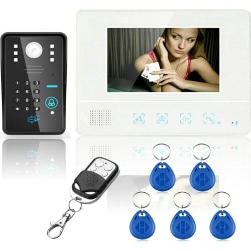 Wired Touch Key 7" Video Door Phone Intercom System 1 RFID Keypad Code Number Doorbell Camera 1 Monitor 1000TVL Hand-free Inter
