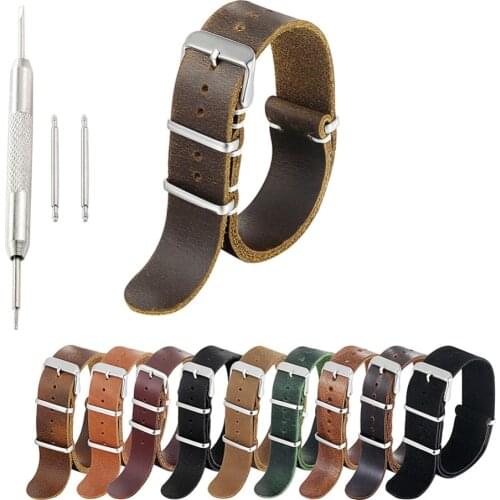 ZULU Leather Watch Band Nato Watch Strap High Quality Brown Coffee Watchband Strap Wistband Pulseira 18mm 20mm 22mm 24mm
