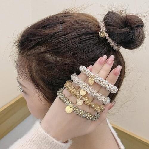 Pearls Hair Ties Handmade Ponytail Holder Scrunchies Vintage Elastic Hair Bands Beads Rubber Rope Women Hair Accessories