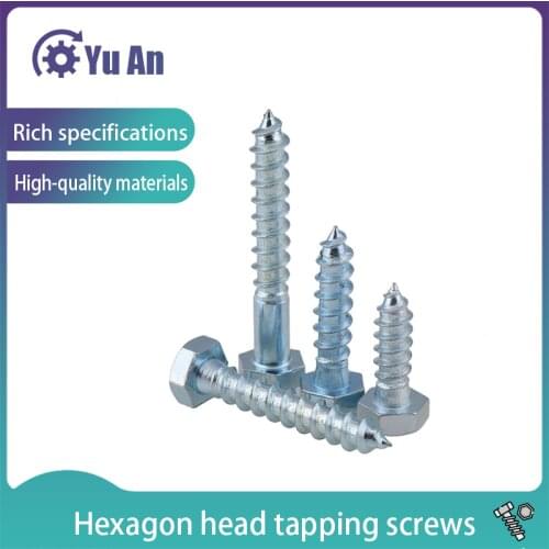 Hexagon Head Self Tapping Screw DIN571 Zincing External Hex Head Cap Tapping Wood Screws Full Thread M6M8M10 20pcs