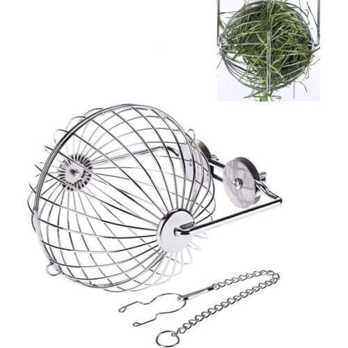 Rabbit Hay Ball Stainless Steel Hanging Feed Dispenser for Bunny Hamster Guinea Pig Rat Chinchilla