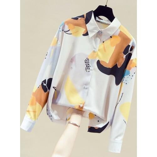 Long Sleeve Print Chiffon Blouse Shirt Blouse Women Blusas Mujer De Moda 2021 Turn Down Collar Office Blouse Tops Blusa D762