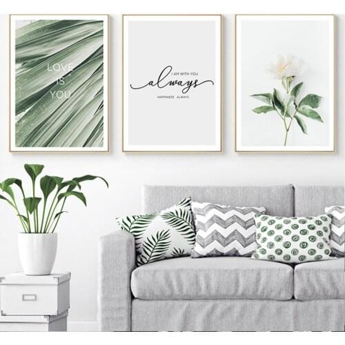 Nordic Plants Leaves Flower Canvas Painting Romantic Love You Quotes Poster Print Wall Art Pictures for Bedroom Home Decoration