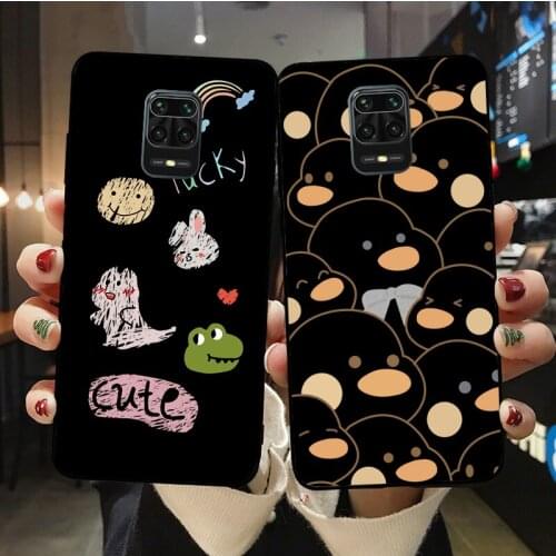Super Cute Cartoon Animal Black Soft Phone Case for Mi10 Mi9T MiA2 MiA3 Mi11 Pro Ultra Redmi Note 6 7 8 8T 9 9S 9ProMax Cover