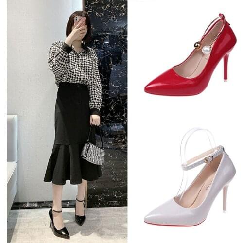 35-45 large size spring pearl stiletto banquet dress single shoes pointed toe shallow mouth fashion bridal wedding shoes women