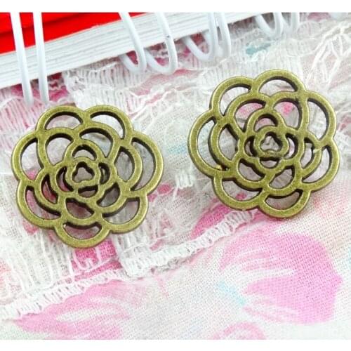 60pcs Vintage Antique Bronze Plated Flower Charm Pendant For Necklace Bracelet Earring Making Jewelry DIY accessories