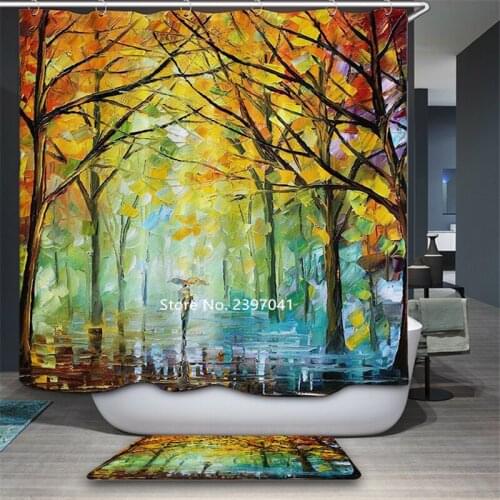 Natural Scenery Cartoon European and American Wind Shower Curtain Bathroom Curtain Waterproof and Mildew Proof Home Decoration