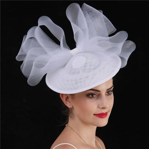 Imitation Sinamay Navy Wedding Big Fascinator Hats Bride Elegant Headwear With Bow Headpiece Hairpin Women Chic Millinery Cap