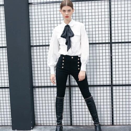 Spring Autumn New render Women White Lantern Long Sleeve Top Shirt Vintage Officelady Blouse tops garments Casual camisa mujer