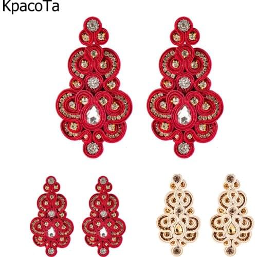 KpacoTa Soutache Handmade Womens earrings Jewelry Crystal large earring 2020 Accessories Christmas tree design red gold color
