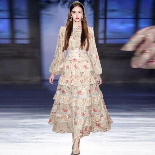 Runway new long Sleeve Ruffle printed loose shirt +cake long skirt womens Set 210721MZ02