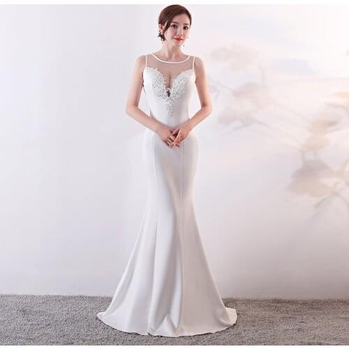 Corzzet White Sexy Mesh Floral Appliques Sleevless Long Mermaid Slim Bridal Elegant Party Club Dress Vestido De Festa