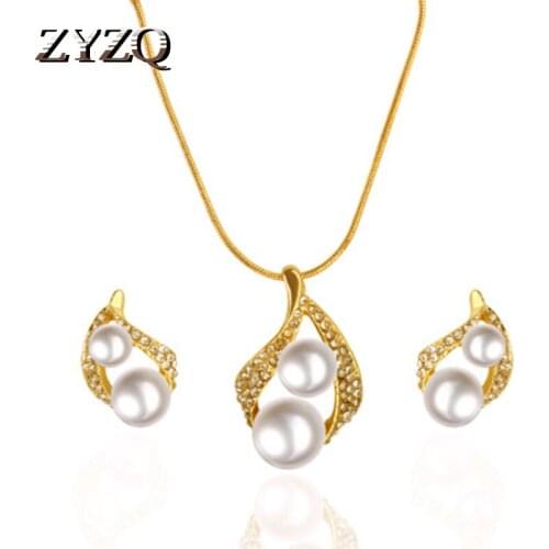 ZYZQ Classic Jewelry Sets Luxury Anniversary Present For Wife New years Gift Necklace&Earrings With Double Simulated Pearl