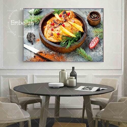 1 Pieces Chicken Breast With Fruits Modern Kitchen Home Decor Large Pictures Living Room Wall Posters HD Print Canvas Paintings
